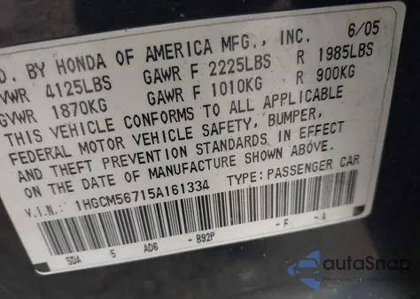 2005 Honda Accord 2.4 Ex z USA, uszkodzony, nr VIN 1HGCM56715A161334